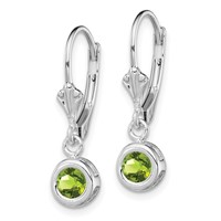 Sterling Silver Rhodium Plated 5mm Round Peridot Leverback Earrings view 2