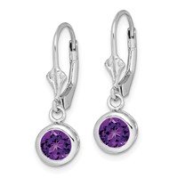Sterling Silver Rhodium Plated 6mm Round Amethyst Leverback Earrings view 2