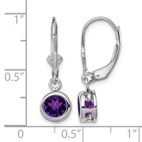 Sterling Silver Rhodium Plated 6mm Round Amethyst Leverback Earrings view 4