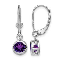 Sterling Silver Rhodium Plated 6mm Round Amethyst Leverback Earrings view 1