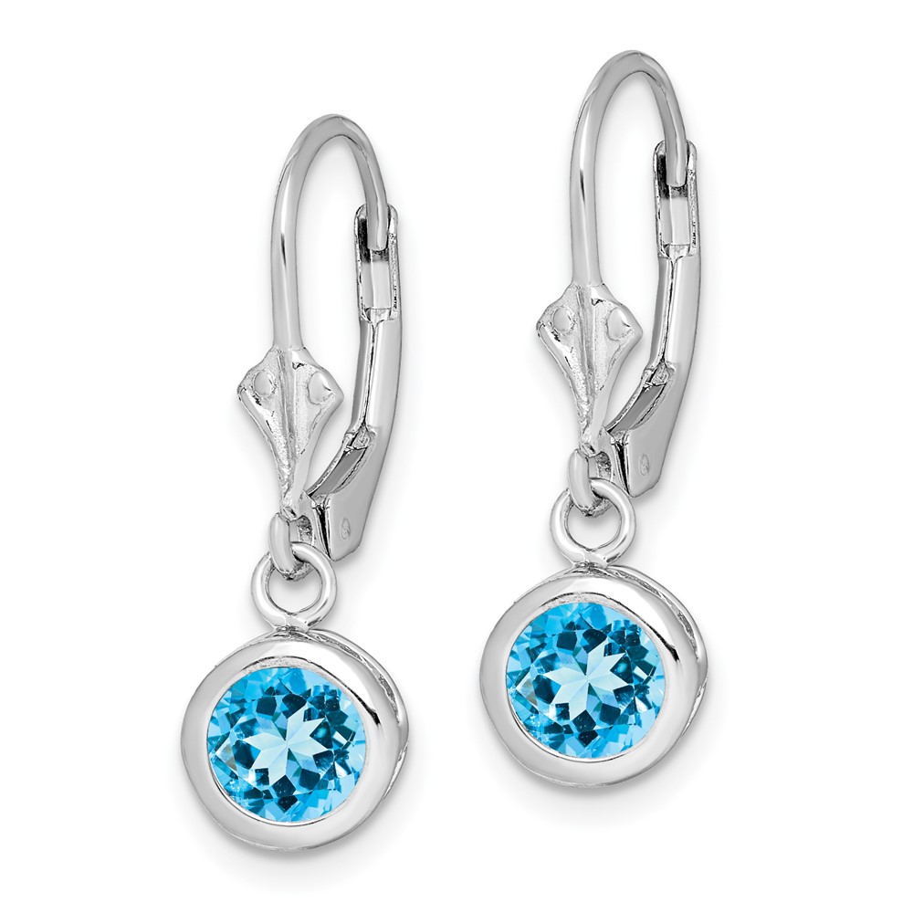 Sterling Silver Rhodium Plated 6mm Round Blue Topaz Leverback Earrings (QE2041BT)