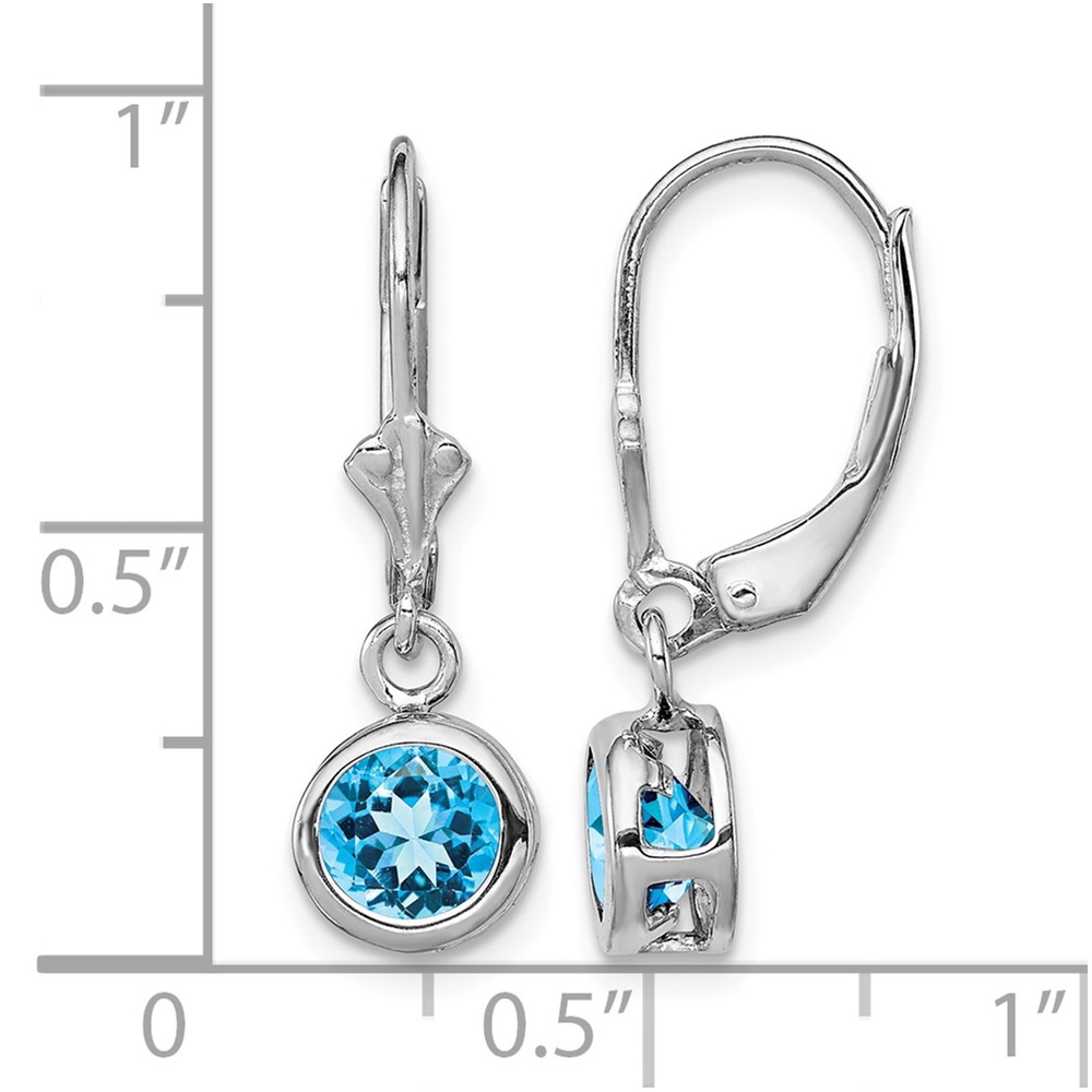 Sterling Silver Rhodium Plated 6mm Round Blue Topaz Leverback Earrings (QE2041BT)
