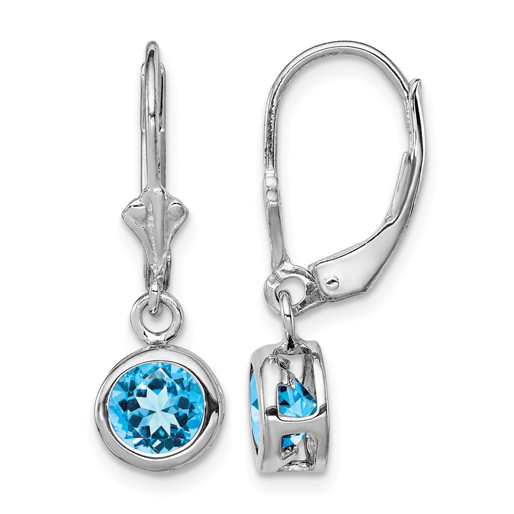 Sterling Silver Rhodium Plated 6mm Round Blue Topaz Leverback Earrings (QE2041BT)