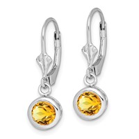 Sterling Silver Rhodium Plated 6mm Round Citrine Leverback Earrings view 2
