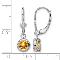 Sterling Silver Rhodium Plated 6mm Round Citrine Leverback Earrings view 4