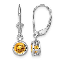Sterling Silver Rhodium Plated 6mm Round Citrine Leverback Earrings view 1