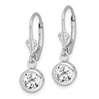 Sterling Silver Rhodium Plated 6mm Round CZ Leverback Earrings view 2