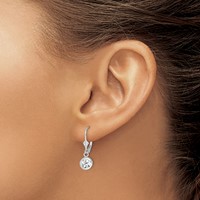 Sterling Silver Rhodium Plated 6mm Round CZ Leverback Earrings view 3