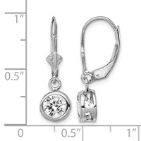 Sterling Silver Rhodium Plated 6mm Round CZ Leverback Earrings view 4