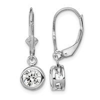 Sterling Silver Rhodium Plated 6mm Round CZ Leverback Earrings view 1