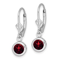 Sterling Silver Rhodium Plated 6mm Round Garnet Leverback Earrings view 2