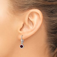 Sterling Silver Rhodium Plated 6mm Round Garnet Leverback Earrings view 3