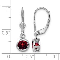 Sterling Silver Rhodium Plated 6mm Round Garnet Leverback Earrings view 4