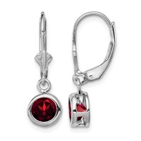 Sterling Silver Rhodium Plated 6mm Round Garnet Leverback Earrings view 1
