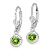 Sterling Silver Rhodium Plated 6mm Round Peridot Leverback Earrings view 2