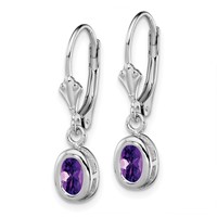 Sterling Silver Rhodium Plated 6x 4mm Oval Amethyst Leverback Earrings view 2