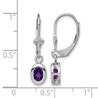 Sterling Silver Rhodium Plated 6x 4mm Oval Amethyst Leverback Earrings view 4