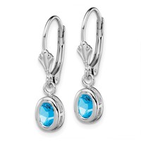 Sterling Silver Rhodium Plated 6x 4mm Oval Blue Topaz Leverback Earrings view 2