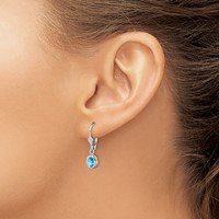 Sterling Silver Rhodium Plated 6x 4mm Oval Blue Topaz Leverback Earrings view 3