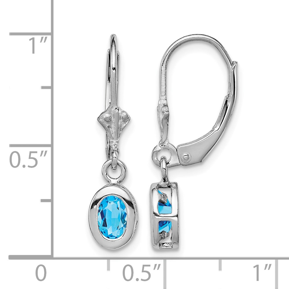 Sterling Silver Rhodium Plated 6x4mm Oval Blue Topaz Leverback Earrings (QE2042BT)