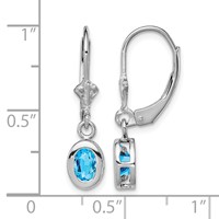 Sterling Silver Rhodium Plated 6x 4mm Oval Blue Topaz Leverback Earrings view 4
