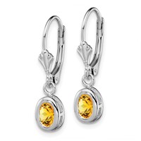 Sterling Silver Rhodium Plated 6x 4mm Oval Citrine Leverback Earrings view 2