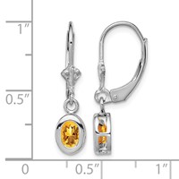 Sterling Silver Rhodium Plated 6x 4mm Oval Citrine Leverback Earrings view 4