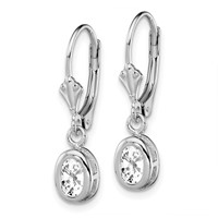 Sterling Silver Rhodium Plated 6x 4mm Oval CZ Leverback Earrings view 2