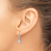 Sterling Silver Rhodium Plated 6x 4mm Oval CZ Leverback Earrings view 3