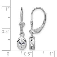 Sterling Silver Rhodium Plated 6x 4mm Oval CZ Leverback Earrings view 4