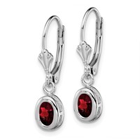 Sterling Silver Rhodium 6x 4mm Oval Garnet Leverback Earrings view 2