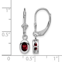 Sterling Silver Rhodium 6x 4mm Oval Garnet Leverback Earrings view 4