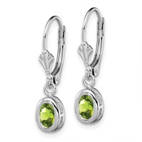 Sterling Silver Rhodium Plated 6x 4mm Oval Peridot Leverback Earrings view 2