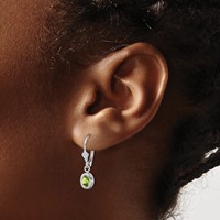 Sterling Silver Rhodium Plated 6x 4mm Oval Peridot Leverback Earrings view 3
