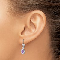 Sterling Silver Rhodium Plated 7x 5mm Oval Amethyst Leverback Earrings view 3