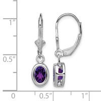 Sterling Silver Rhodium Plated 7x 5mm Oval Amethyst Leverback Earrings view 4