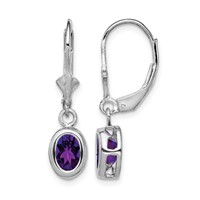 Sterling Silver Rhodium Plated 7x 5mm Oval Amethyst Leverback Earrings view 1