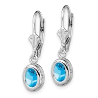 Sterling Silver Rhodium Plated 7x 5mm Oval Blue Topaz Leverback Earrings view 2