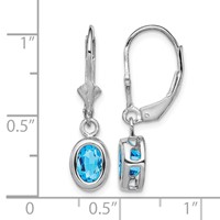 Sterling Silver Rhodium Plated 7x 5mm Oval Blue Topaz Leverback Earrings view 4