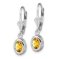 Sterling Silver Rhodium Plated 7x 5mm Oval Citrine Leverback Earrings view 2