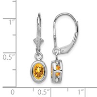 Sterling Silver Rhodium Plated 7x 5mm Oval Citrine Leverback Earrings view 4