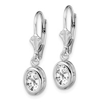 Sterling Silver Rhodium Plated 7x 5mm Oval CZ Leverback Earrings view 2