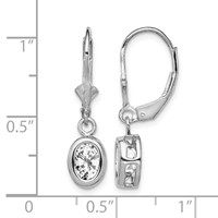Sterling Silver Rhodium Plated 7x 5mm Oval CZ Leverback Earrings view 4