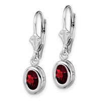 Sterling Silver Rhodium Plated 7x 5mm Oval Garnet Leverback Earrings view 2