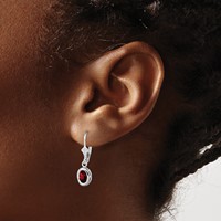 Sterling Silver Rhodium Plated 7x 5mm Oval Garnet Leverback Earrings view 3