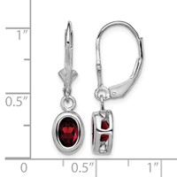 Sterling Silver Rhodium Plated 7x 5mm Oval Garnet Leverback Earrings view 4