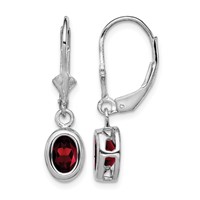 Sterling Silver Rhodium Plated 7x 5mm Oval Garnet Leverback Earrings view 1