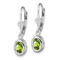 Sterling Silver Rhodium Plated 7x 5mm Oval Peridot Leverback Earrings view 2