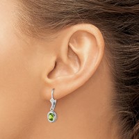 Sterling Silver Rhodium Plated 7x 5mm Oval Peridot Leverback Earrings view 3