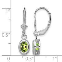 Sterling Silver Rhodium Plated 7x 5mm Oval Peridot Leverback Earrings view 4
